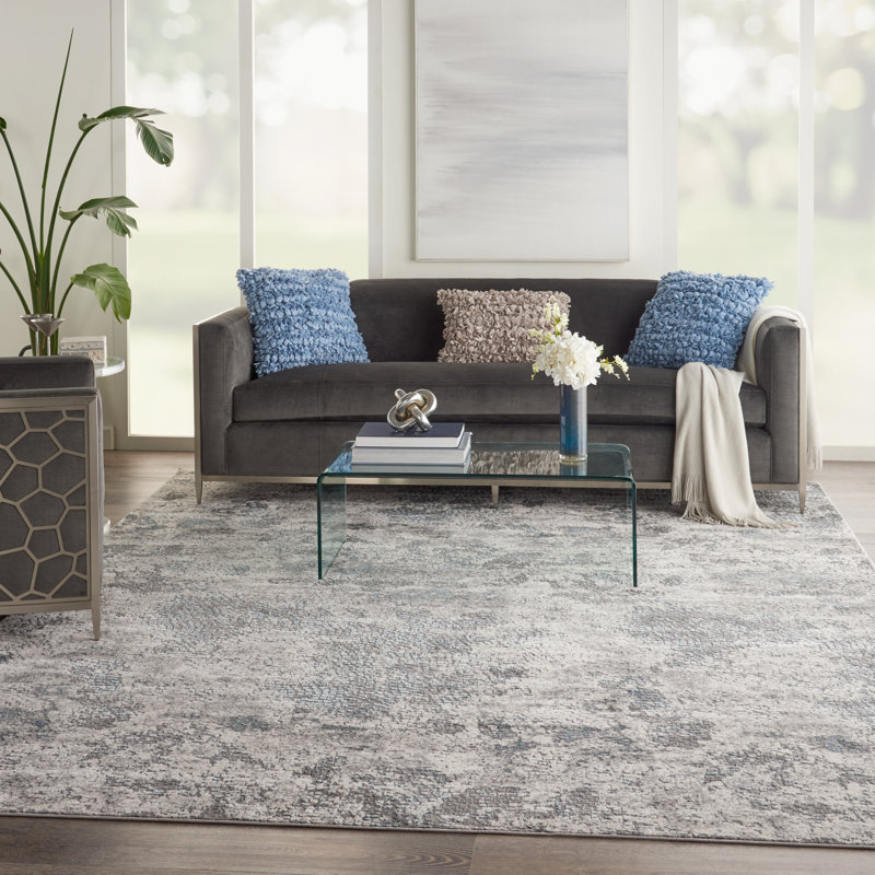 Abstract Area Rug in Gray, Rectangle 4' x 6'
