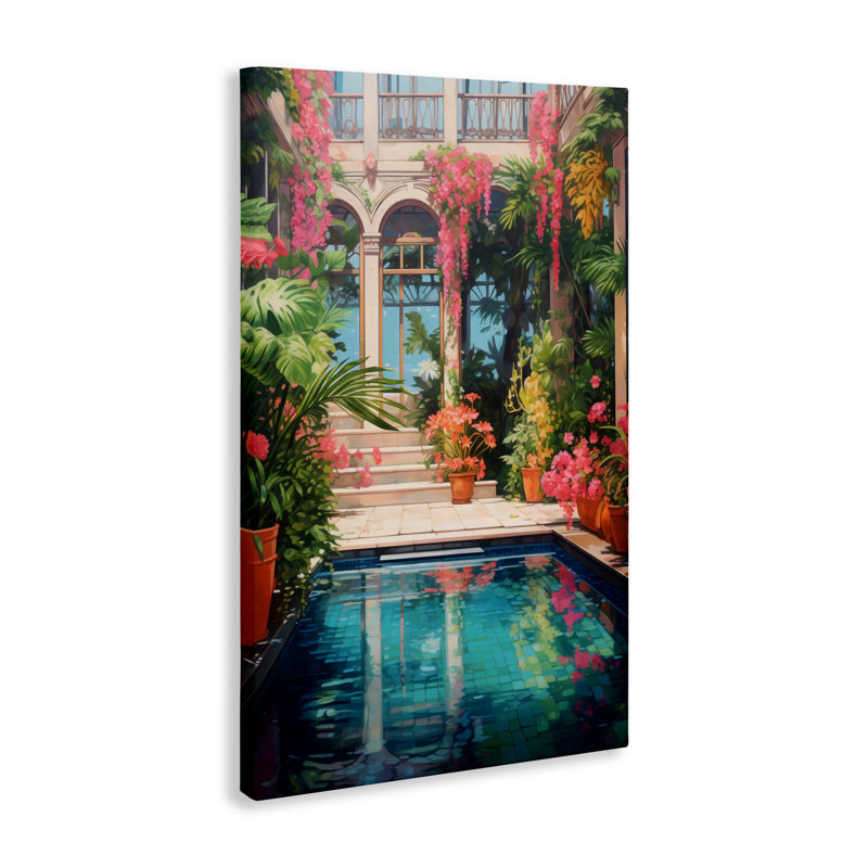 Toile rose avec réflexion sur la piscine, design par LSR Design Studio, H 24 po x l 16 po