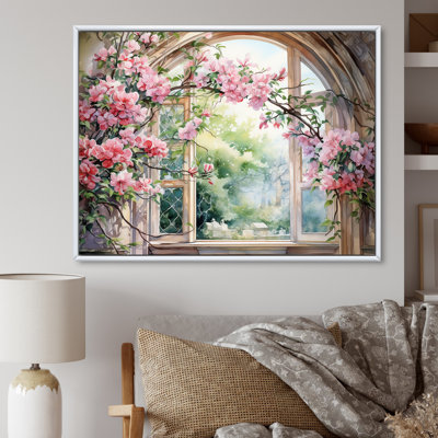 Pink Blossoming country window Gaze  IV - Window Wall Art