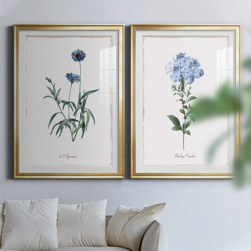 Bleu impérial - ensemble de 2 impressions, Blanc, H 26,5 po x l 73 po x P 1,5 po, Papier encadré doré