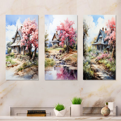 Ensemble de 3 décorations murales Blossom Bungalow By The Lake II