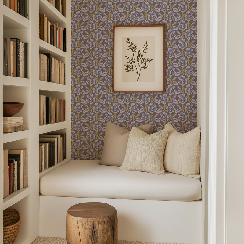Thorn & Blossom - Papier peint floral lavande brun