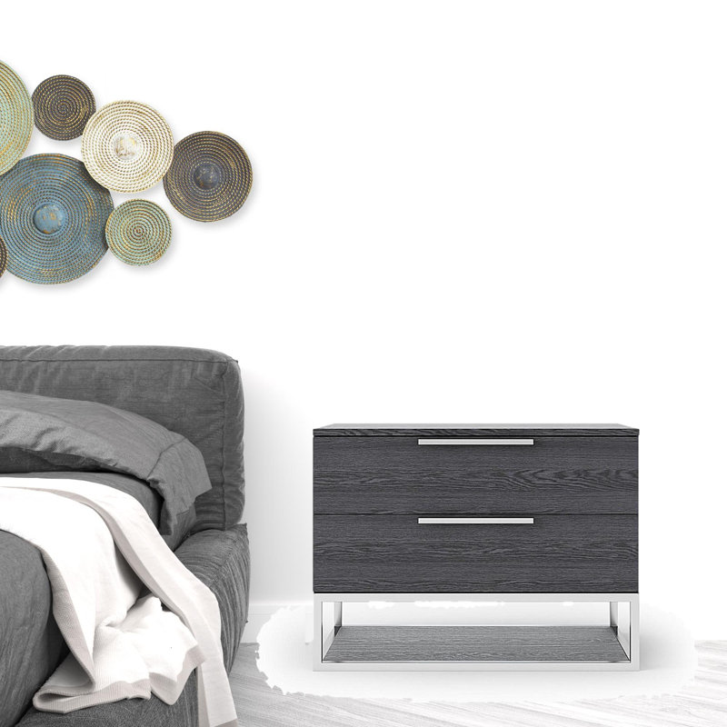 Ladera 2 Drawer Nightstand, Dark Gray