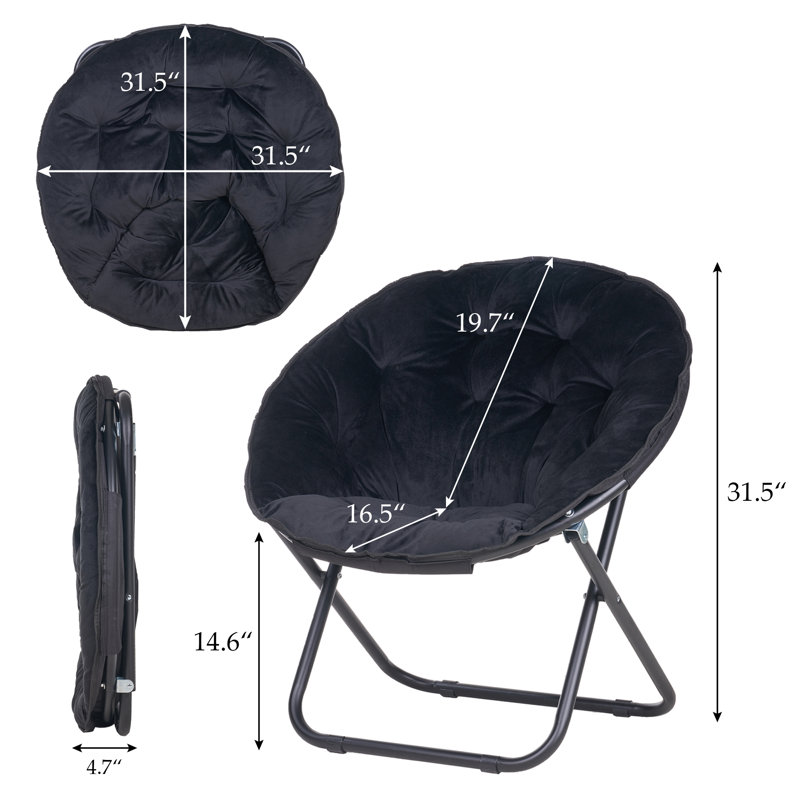 Sima Pack of 2 Faux Fur Saucer Chair Folding Chair, Soft Lounge Chair w/Metal Frame for Bedroom, Living Room, Black