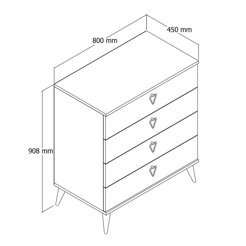 4 Drawer 32" W Dresser, Oak/White