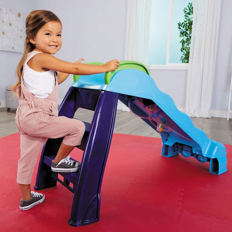 Blue and Green Plastic Indoor-Outdoor Toddler Slide