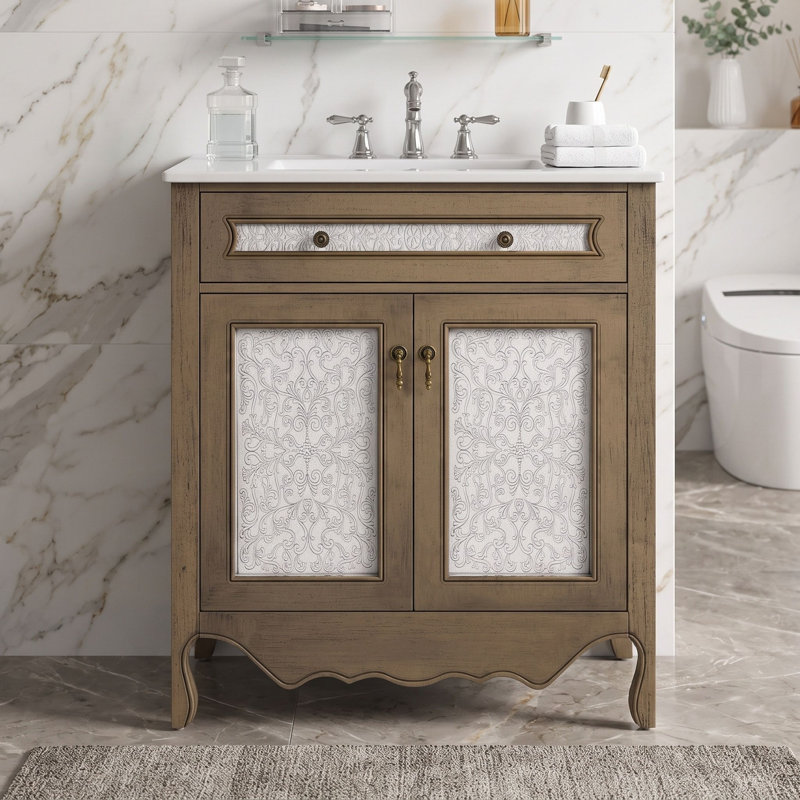 Freestanding Standard Free Standing Single Double Single Vanity Bathroom Vanity With Ceramic Top