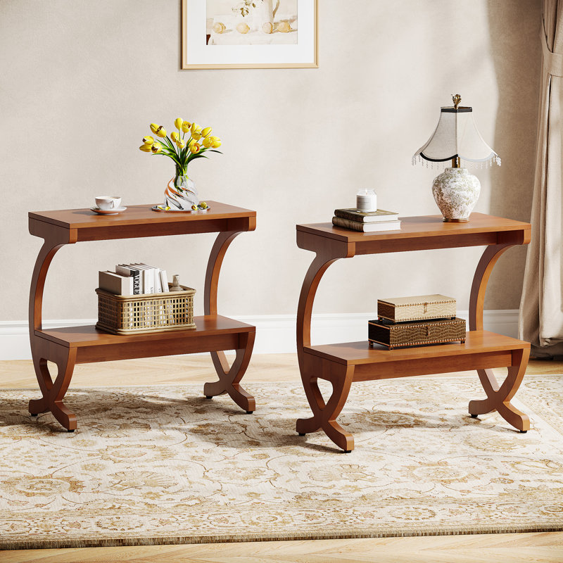 Solid Wood Cross Legs End Table, 2