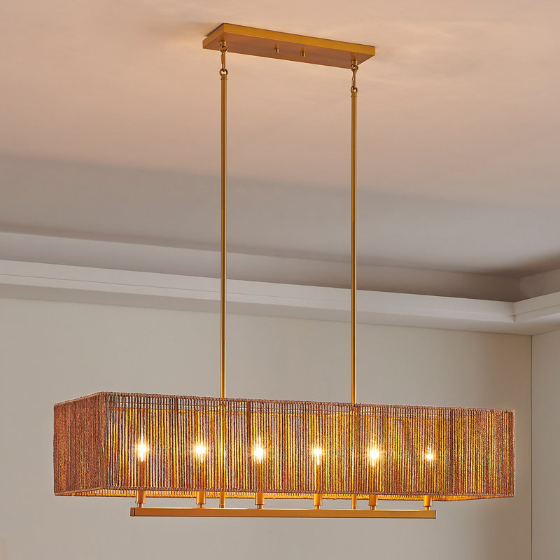6-light Adjustable Gold Rattan Chandelier