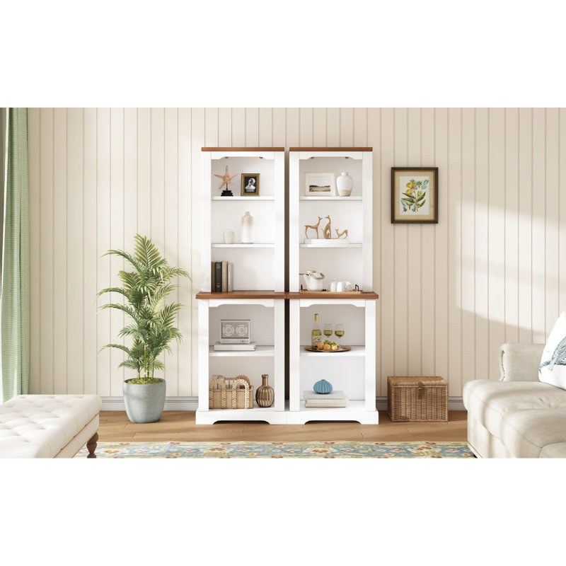 Spacious 2 Piece Mdf Bookcases, Modern Walnut White Storage For Home