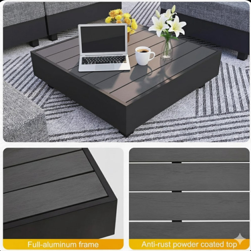 Table basse d'extérieur carrée 29 po en métal noir