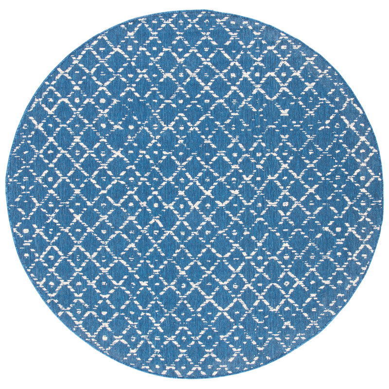 Tapis d'intérieur / extérieur à motif géométrique Doss Doss, Rond 6 pi 7 po