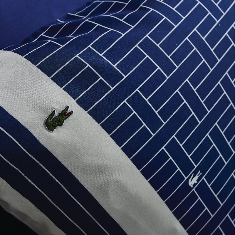 Lacoste Heritage Geo Cotton Full/Queen Navy 3-Piece Comforter Set, Heritage Geo Blue, Full/Queen Comforter + 2 Shams
