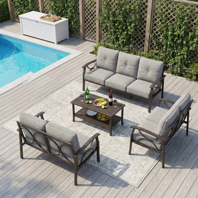 Ensemble de conversation pour patio pour 7 personnes avec coussins