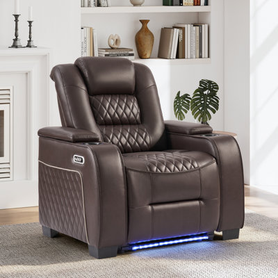 Siège de cinéma inclinable électrique de 38 po de large en similicuir avec appui-tête électrique, éclairage à DEL, porte-gobelets et charge USB