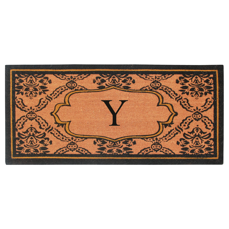 Senn Monogrammed Natural Coir Door Mat – Ornate Scrollwork Design, 30" × 60", Heavy-Duty, Durable & Easy to Clean, Y