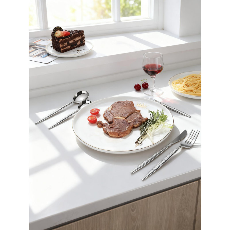 Ensemble de couverts 30 pièces en acier inoxydable martelé pour 6, ensemble de couverts modernes avec finition polie miroir, argenterie allant au lave-vaisselle