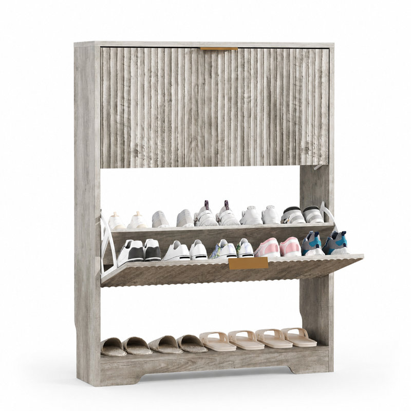 16 Pair Shoe Storage Cabinet, 19.5 cm H x 43 cm W x 110 cm D, Gray