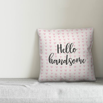  Hello Handsome in Hearts Pattern Pillow