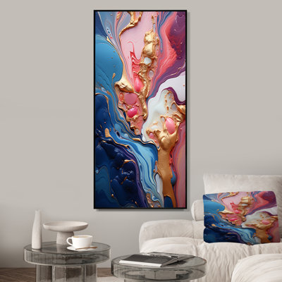 Trippy rose bleu abstrait liquide encre III - encre liquide abstrait art mural