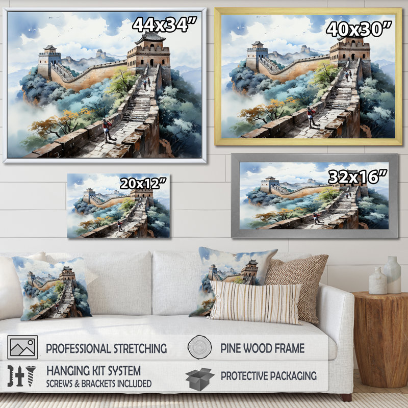 Grande muraille de Chine paysage I - art mural Chine, Toile tendue, H 34 po x l 44 po x P 1,5 po