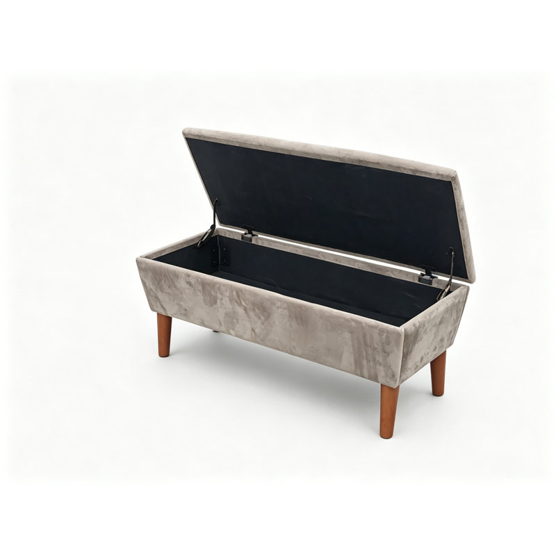 Banc repose-pieds rectangulaire de 42 po en Twill avec pieds en bois, repose-pieds pour le salon et la chambre à coucher