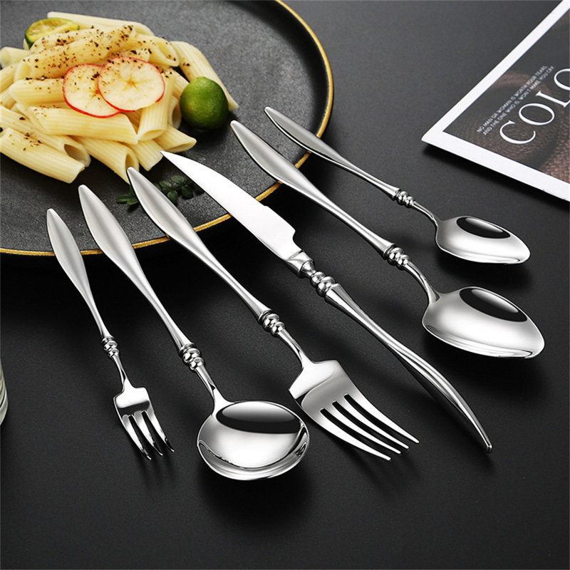 Ensemble de couverts 24 pièces en acier inoxydable 304, design d'inspiration française pour les restaurants et les repas