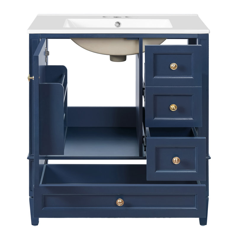 Meuble-lavabo de 30 pouces avec lavabo en céramique, Bleu