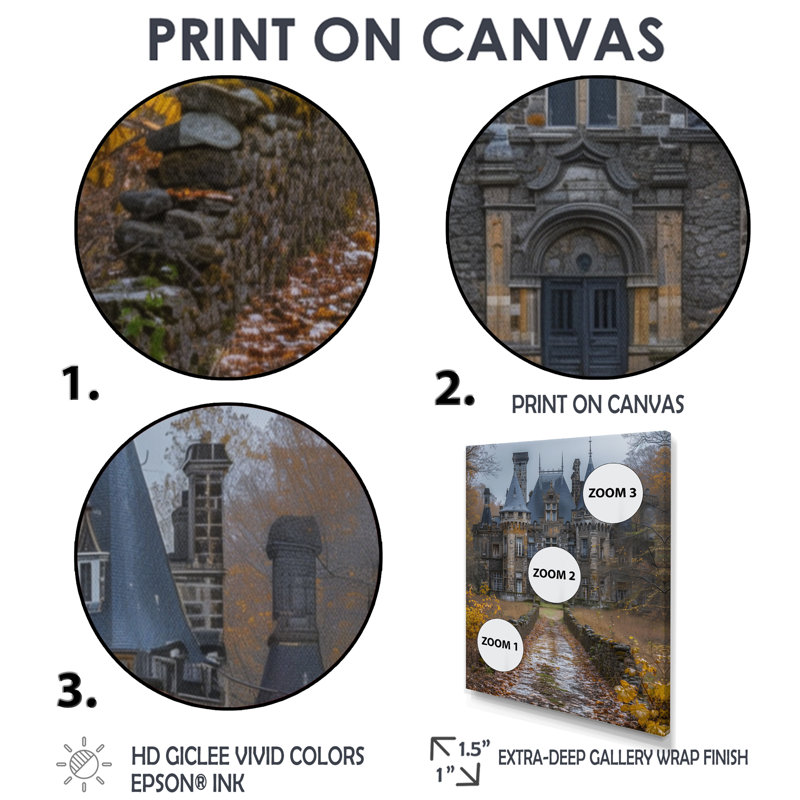 Décoration murale château jaune clair et beige au clair de lune - Châteaux, Toile avec cadre flottant or
