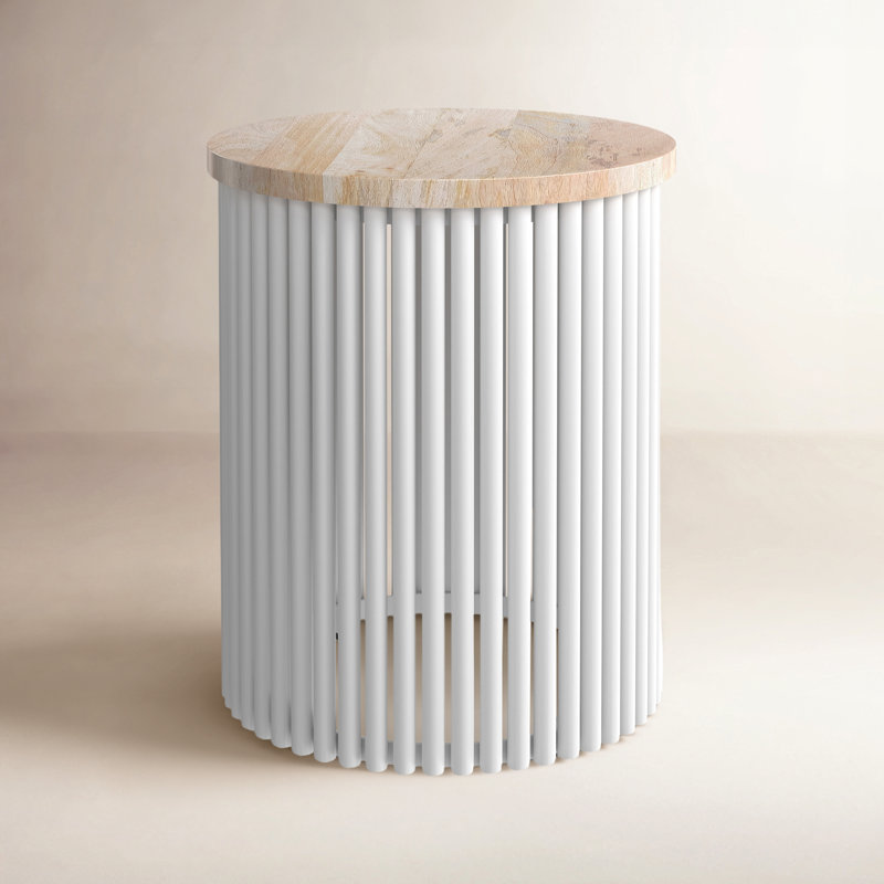 Table de bout en bois massif Demy, Plateau naturel / structure blanche, H 21,3 po x l 17,5 po x P 17,5 po