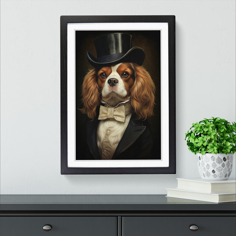 Cavalier King Charles Spaniel Tachisme - Single Picture Frame Print on Wood, 34cm H x 25cm W x 2cm D, Black 