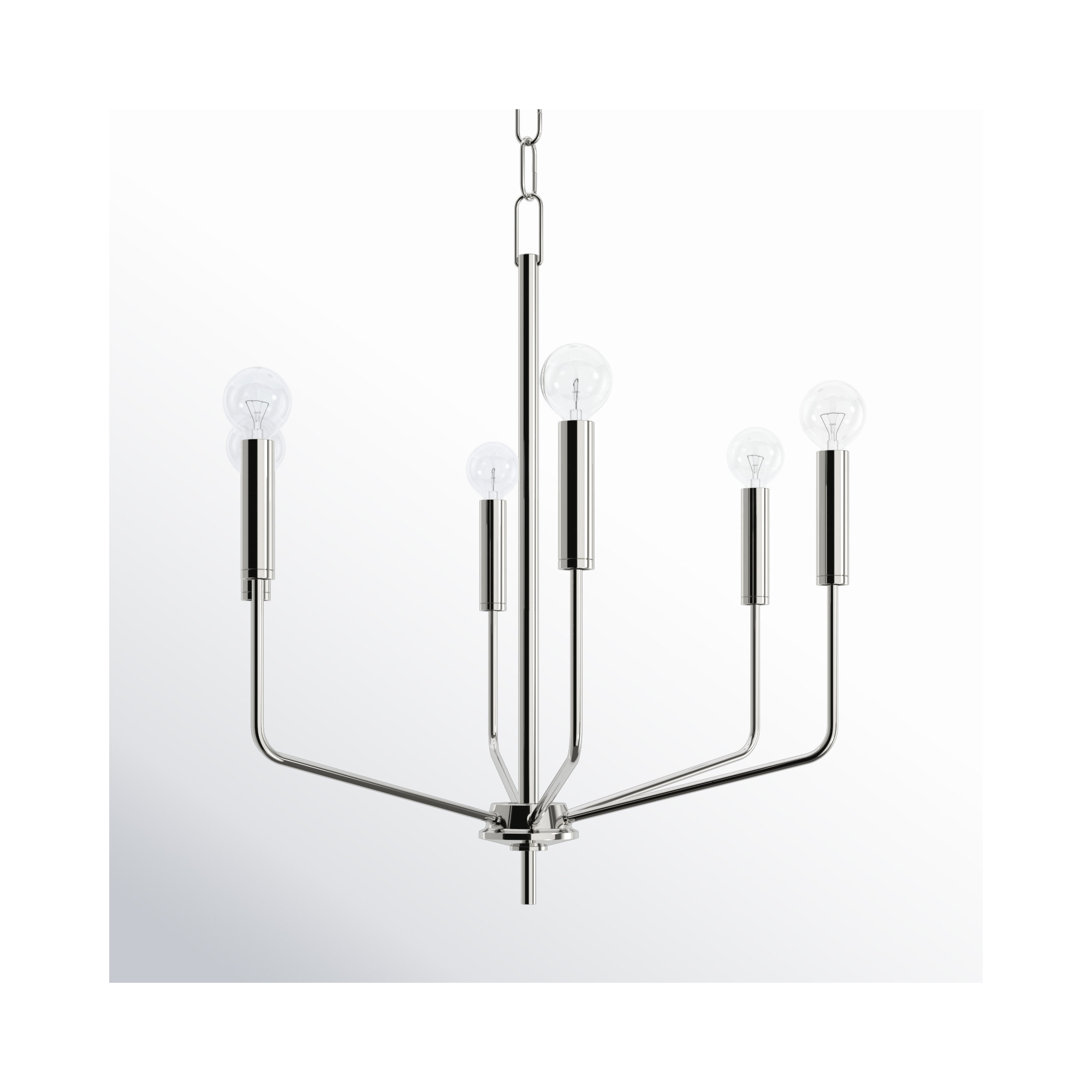 6 - Light Metal Chandelier,  Polished Nickel