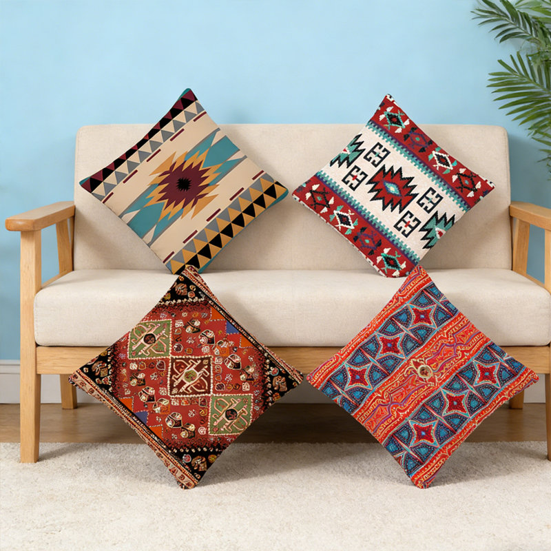 Housse de coussin pour canapé 4 pièces (seulement la housse, l'oreiller n'est pas inclus), Multicolore / géométrique 3