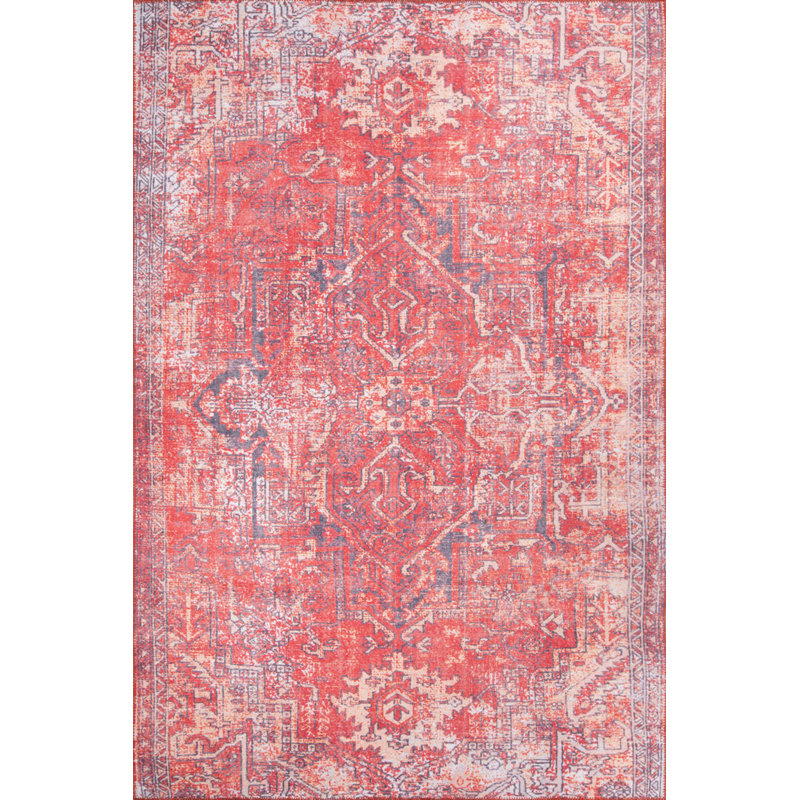 Tapis rouge à motif tissé rétro, Rectangle 7 pi 7 po x 10 pi 10 po