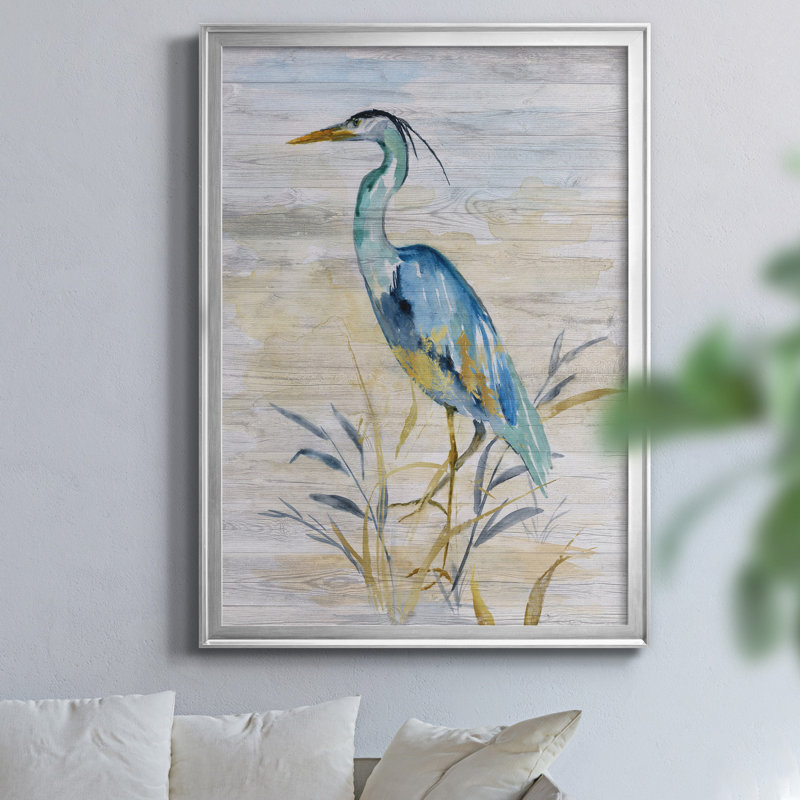«Blue Heron II» par J Paul, reproduction d'art sur toile, H 30,5 po x l 42,5 po, Argent argent