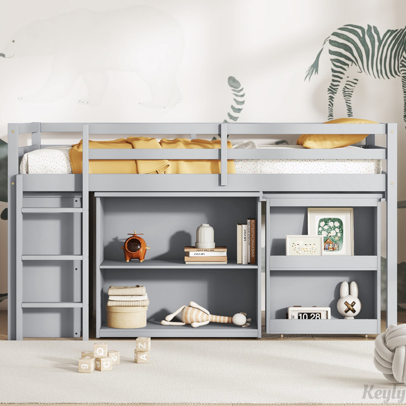 Lit mezzanine simple avec bureau, Gris