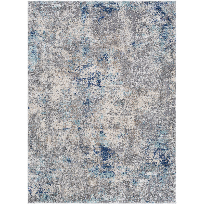 Aderyn Abstract Blue/Gray Area Rug, Rectangle 6'7" x 9'