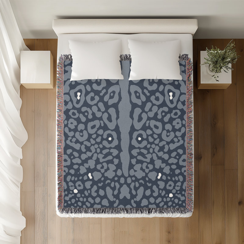 Jeté en coton Cheetah, Bleu gris, 60 po x 80 po