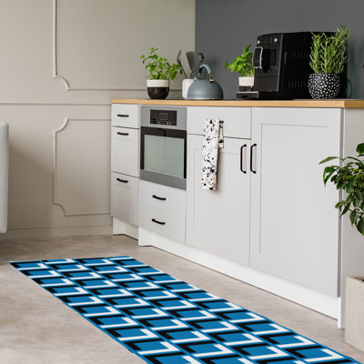 Tapis de couloir à motif géométrique bleu