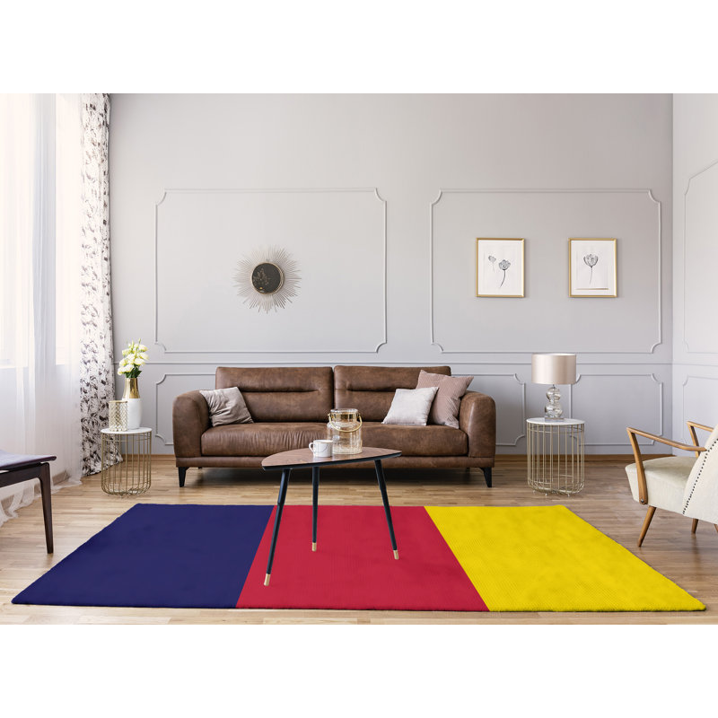 Tapis à rayures bleu marine/rouge/rouge/jaune St Louis, Rectangle 9 pi x 12 pi