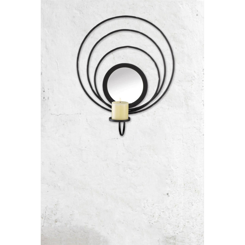 Applique murale en fer noir et miroir