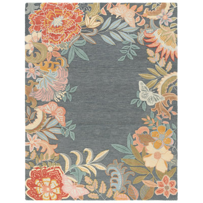 Abbygaile Hand Tufted Wool/Cotton Performance Floral Rug in Rust/Gray