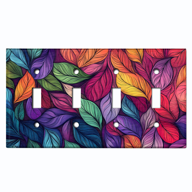 Couvercle de plaque d'interrupteur en métal; Bascule 4 bandes US standard - Feuilles colorées, # 4 Quad bascule