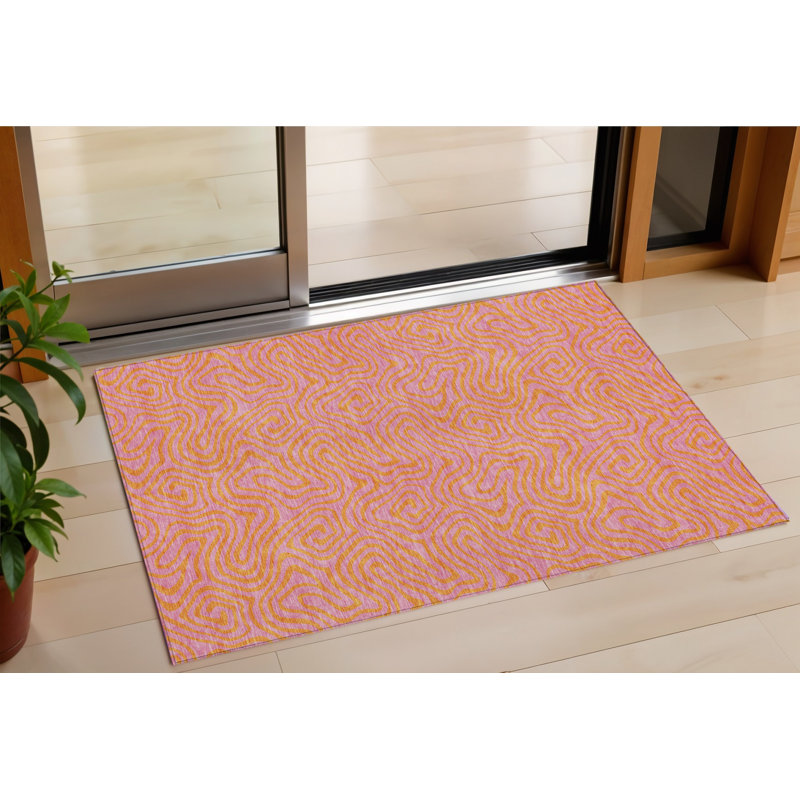 Tapis intérieur lavable abstrait 3 pi x 5 pi rose et cuivre