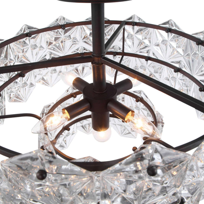 Lustre rond clair, Bronze antique, Givré, 14 po de diamètre x 12 po de hauteur