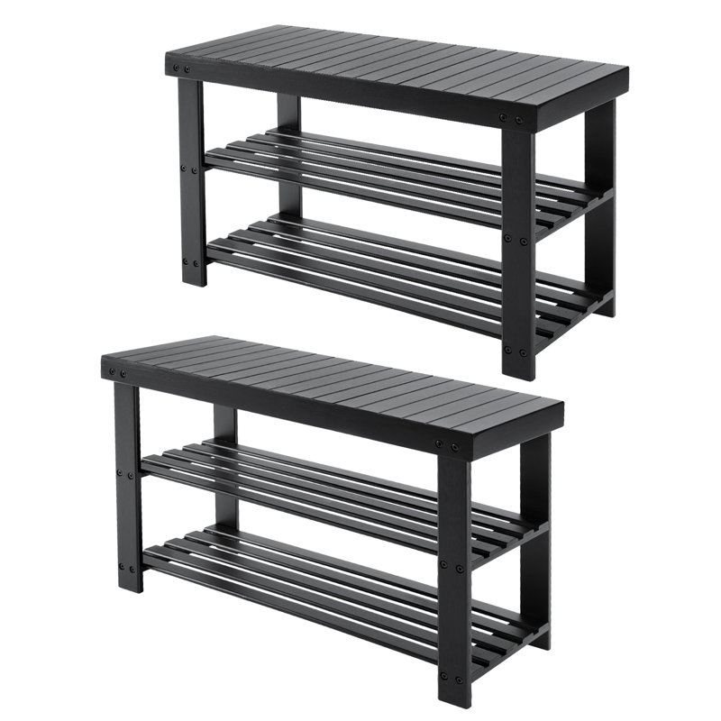(Paquet de 2) Banc à chaussures en bambou naturel d'une capacité de 6 à 9 paires, tabouret de rangement à 3 niveaux, banc d'entrée / de bout de lit