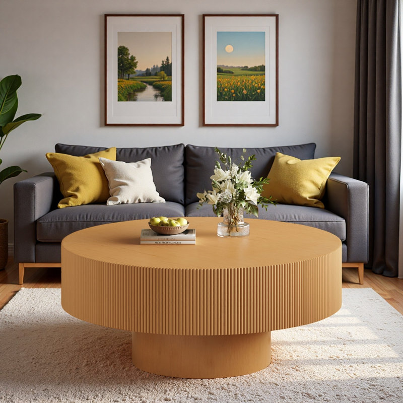 Table basse ronde moderne 35,4 "avec plateau épais et base robuste