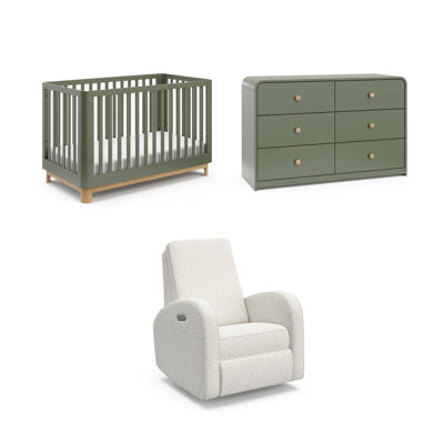 Santos 3-In-1 Convertible Crib, Santos 6 Drawer Dresser, And Santa Monica Power Recliner 3-Piece Nursery Set