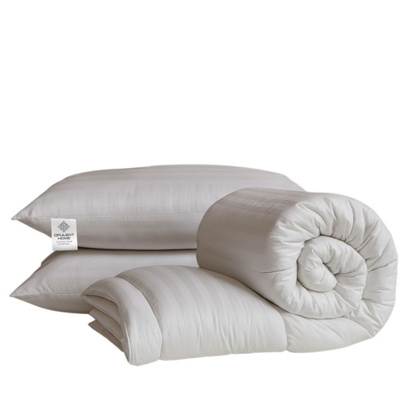 Opulent Home Striped Summer Duvet & Pillow Set – 7.5 Tog Ultra Lightweight, Breathable & Hypoallergenic - Available Single/Double/King/Super King