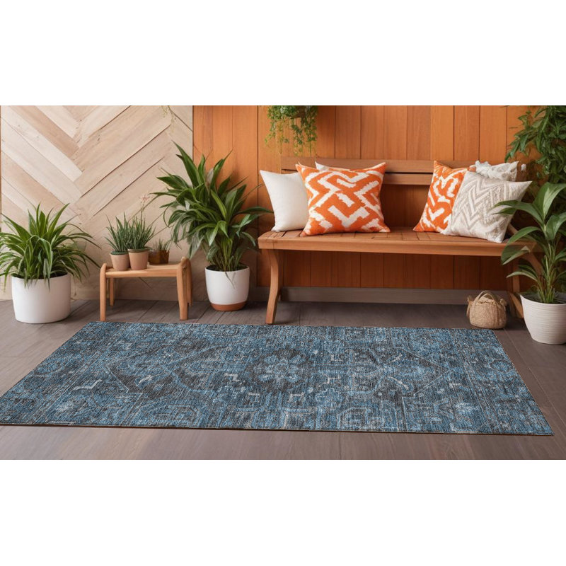 Tapis de couloir intérieur et extérieur noir lavable 8 pi HomeRoots